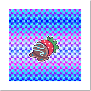 Chocolate Covered Strawberry Checkered Holographic Posters and Art